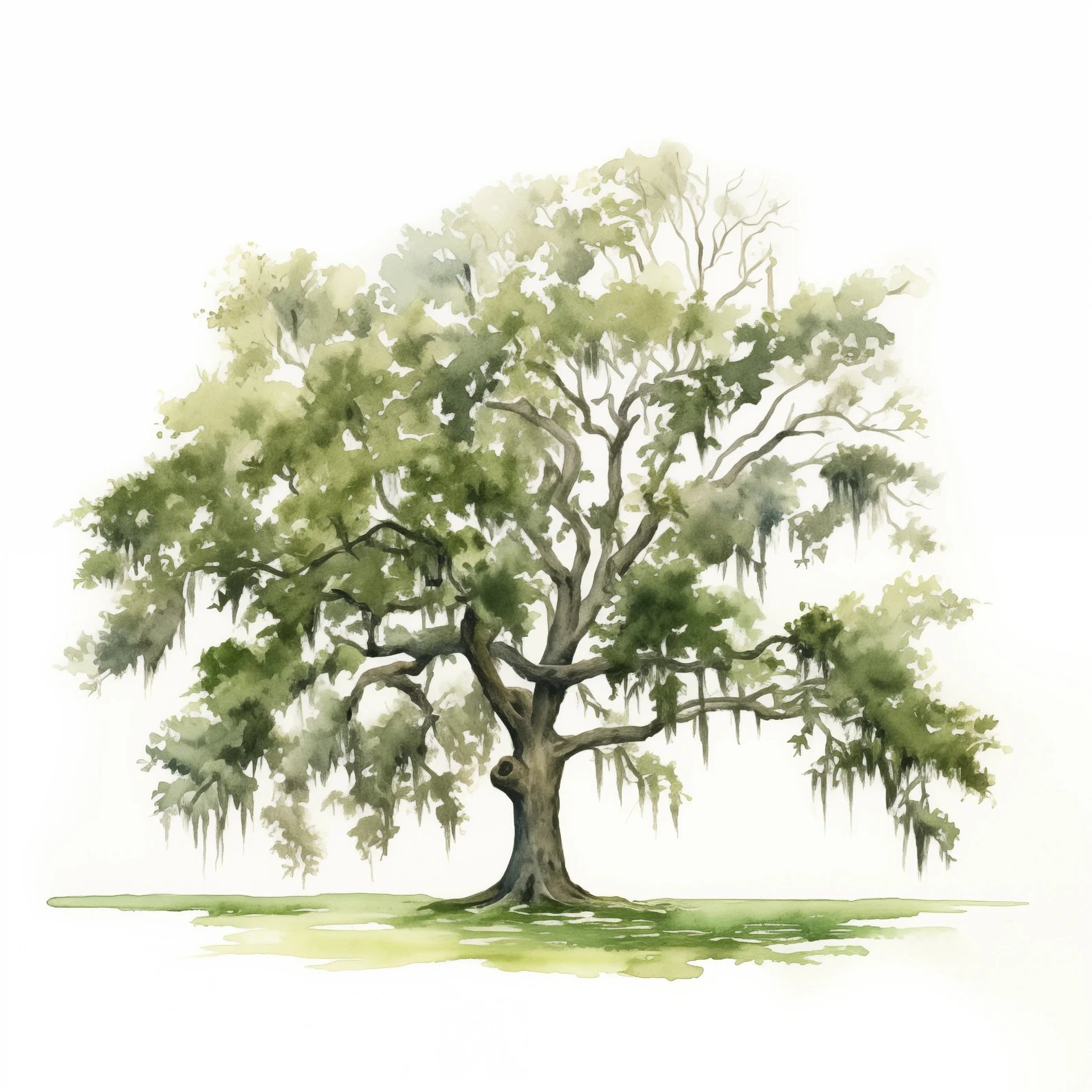 Southern live oak watercolor illustration